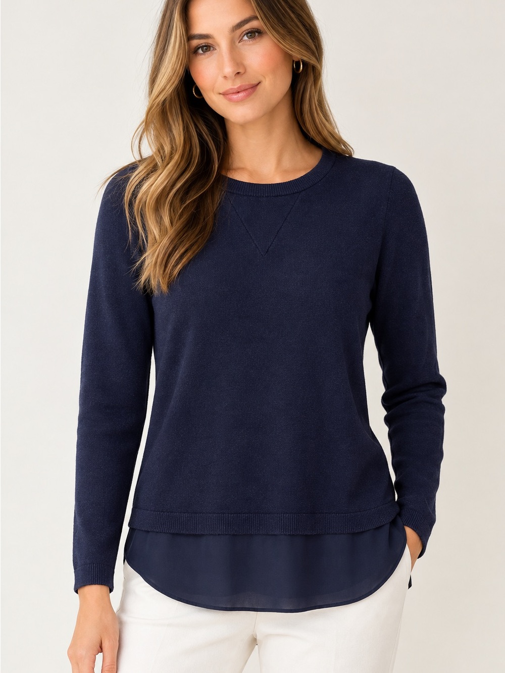 Belldini Navy Layered-Hem Crewneck Sweatshirt